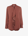 Blusa satinada con lazada marrón